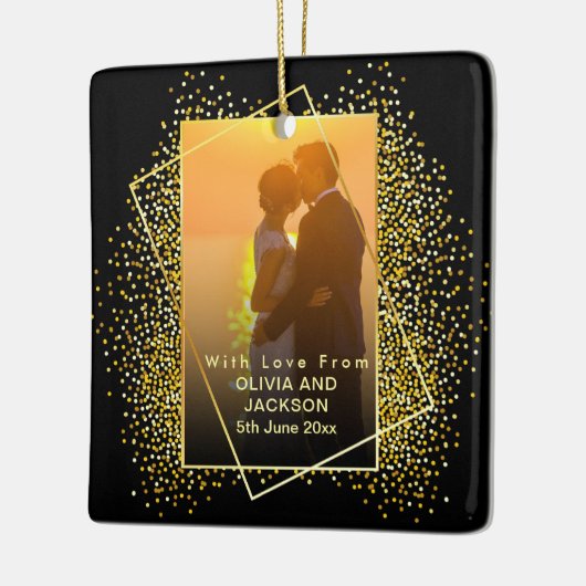 結婚した&メリー金ゴールドグリッタートリムクリスマス セラミックオーナメント (左)