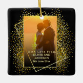 結婚した&メリー金ゴールドグリッタートリムクリスマス セラミックオーナメント (正面)