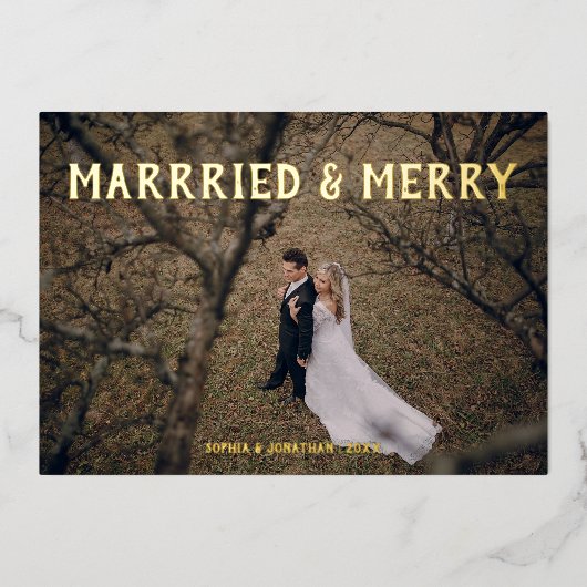 結婚した&メリー金ゴールドフォイルサンキューカード 箔シーズンカード (正面)