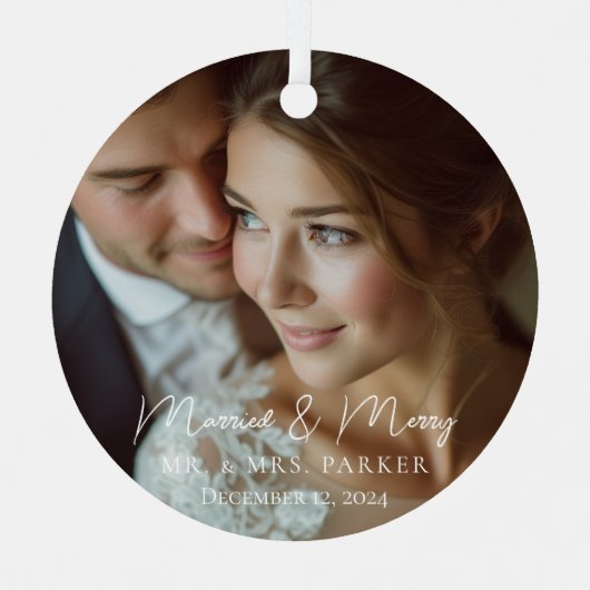 結婚した&メリー!エレガント，シュンペル，写真 メタルオーナメント (正面)