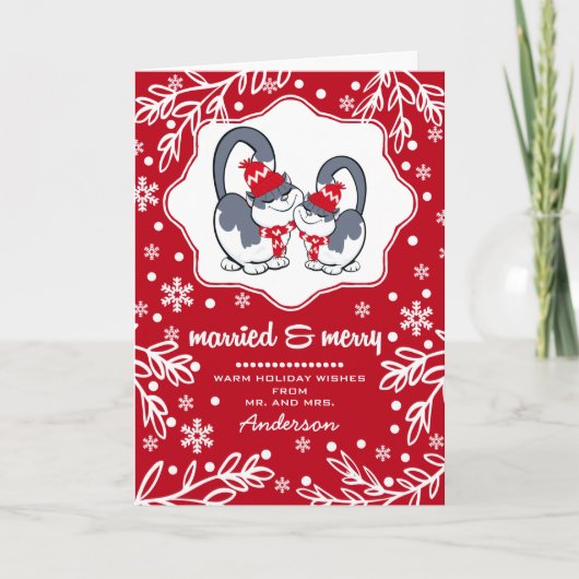 結婚した&メリー.クリスマスおもしろいカードを子猫 シーズンカード (正面)