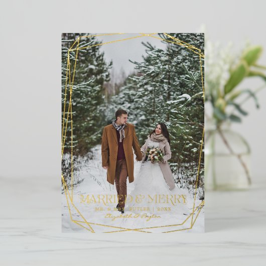 結婚した&メリー |クリスマス結婚の発表 箔シーズンカード (立ち正面)