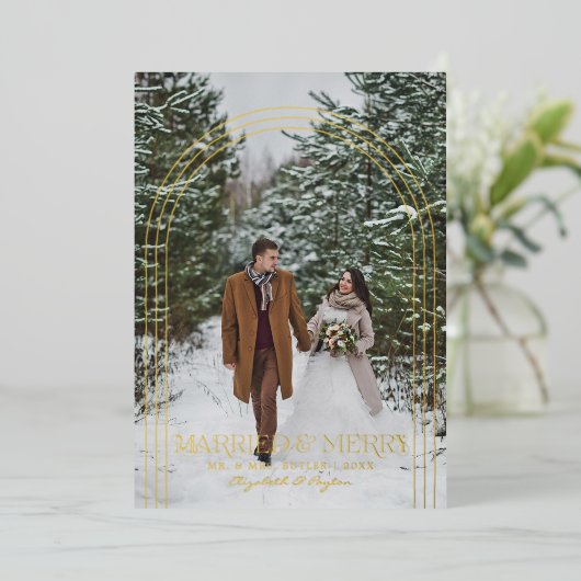 結婚した&メリー |クリスマス結婚の発表 箔シーズンカード (立ち正面)