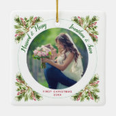 結婚した&メリー |初めてのクリスマス写真 セラミックオーナメント (裏面)