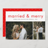 結婚した & メリー Red Scriptモダンフエレガントォト シーズンカード (正面/裏面)