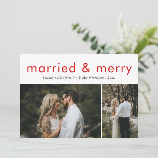 結婚した & メリー Red Scriptモダンフエレガントォト シーズンカード (スタンド正面)