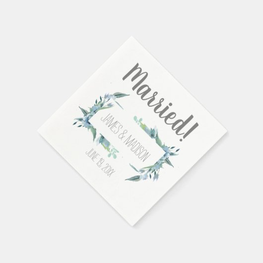 結婚した!モダンフローラフレームのカスタマイズ スタンダードカクテルナプキン (角)