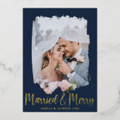 結婚した&ラグジュアリーメリー金ゴールドクリスマス 箔シーズンカード (正面)