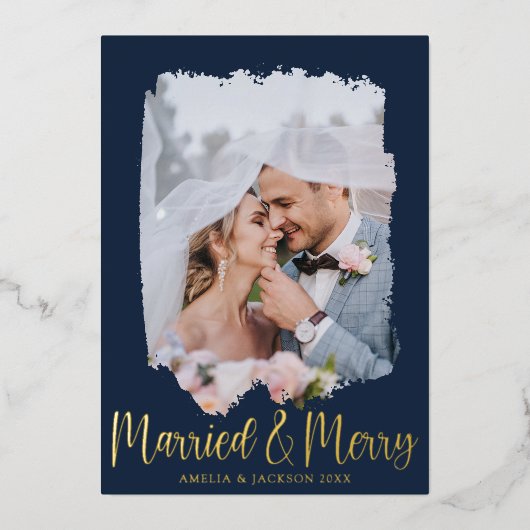 結婚した&ラグジュアリーメリー金ゴールドクリスマス 箔シーズンカード (正面)