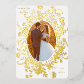 結婚した&ワイルドフラワーメリーのクリスマスフォト金ゴールド 箔シーズンカード (正面)