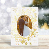 結婚した&ワイルドフラワーメリーのクリスマスフォト金ゴールド 箔シーズンカード