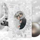 結婚した&ワイルドフラワーメリークリスマスフォトシルバー 箔シーズンカード