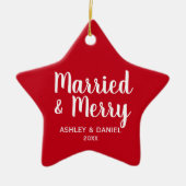 結婚した&新メリー婚クリスマスレッドスター セラミックオーナメント (正面)
