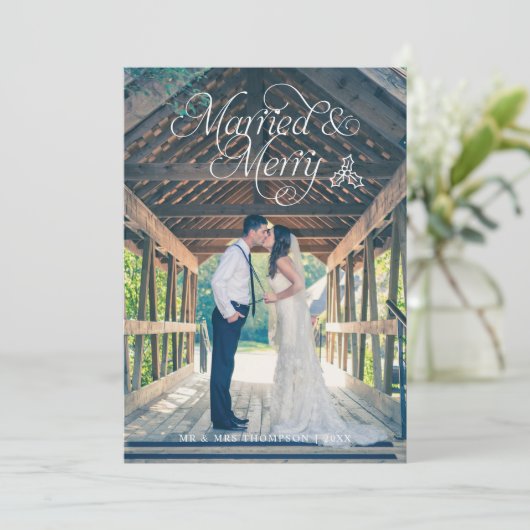 結婚した&新メリー婚フォトホリデーカードグリーン シーズンカード (スタンド正面)