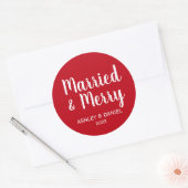 結婚した&新メリー婚ホリデーレッドラウンドラージ ラウンドシール (封筒)