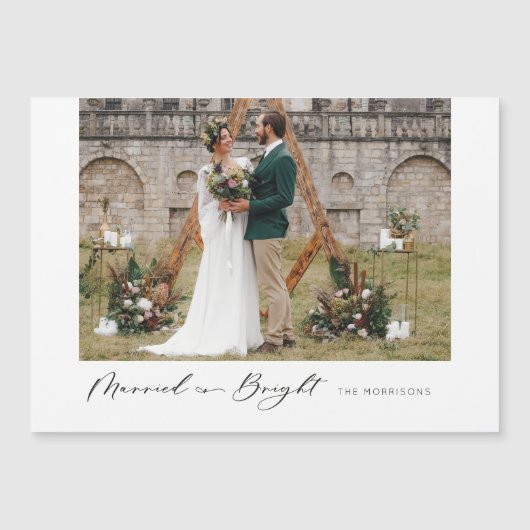 結婚した&明るいモダンフォトミニマルマグネットカード マグネット招待状 (正面)
