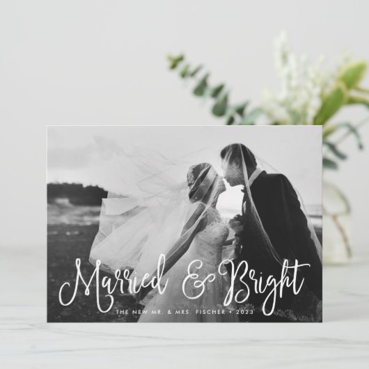 結婚した&明るい新婚ホリデーフォトカード シーズンカード (スタンド正面)