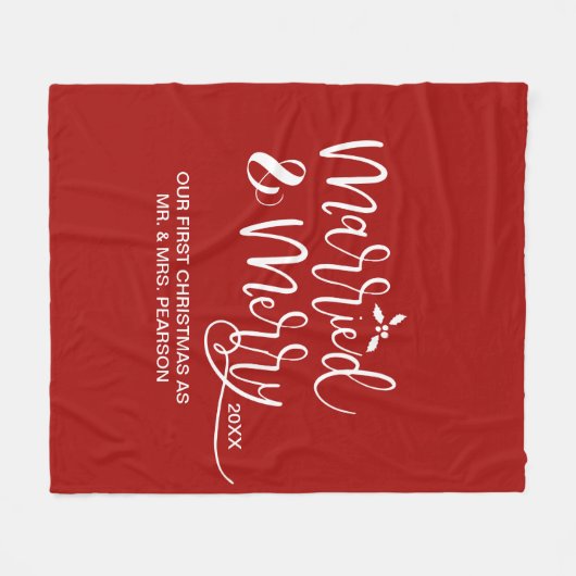 結婚した&私たちメリーの初めてのクリスマス結婚した赤 フリースブランケット (正面(横))