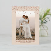 結婚した&落下メリーハート写真バラ金ゴールド 箔シーズンカード (立ち正面)