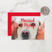 結婚した&赤カスタム写真の日付 ノートカード (正面/裏面インサイチュ)
