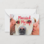 結婚した&赤カスタム写真の日付 ノートカード (正面)