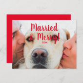 結婚した&赤カスタム写真の日付 ポストカード (正面/裏面)