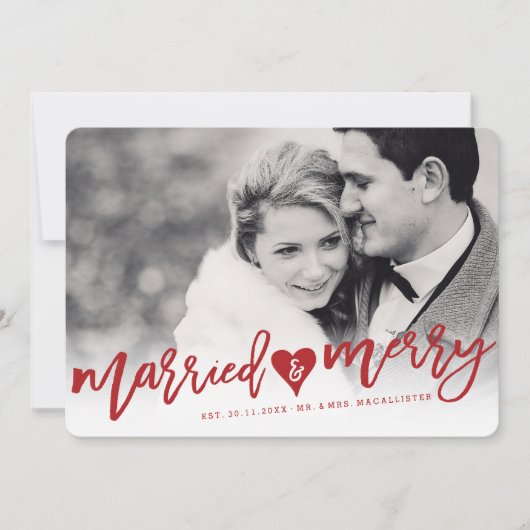 結婚した&赤メリーブラシスクリプト写真結婚 シーズンカード (正面)
