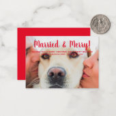 結婚した&赤メリー写真カスタム文字クリスマス ノートカード (正面/裏面インサイチュ)