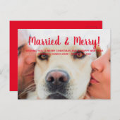 結婚した&赤メリー写真カスタム文字クリスマス ポストカード (正面/裏面)