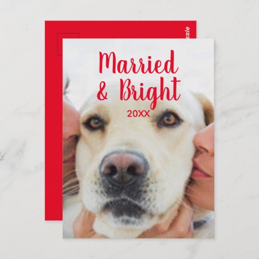 結婚した&鮮やかな赤カスタムい写真名クリスマス ポストカード (正面/裏面)