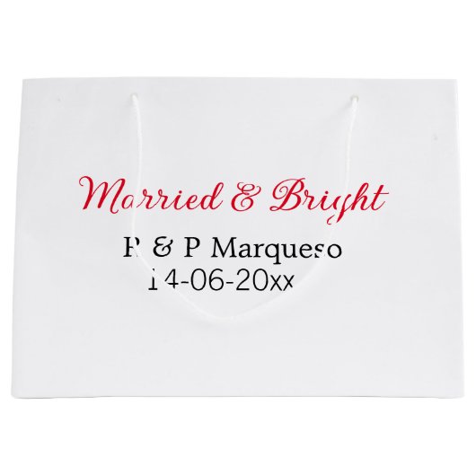 結婚した&bright addカップル名結婚の追加日 ラージペーパーバッグ (正面)