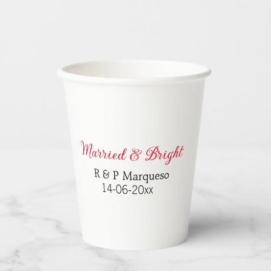 結婚した&bright addカップル名結婚の追加日 紙コップ (正面)