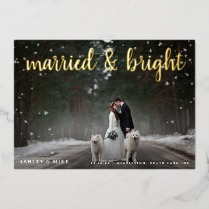 結婚した&Bright Snow 2写真結婚Thank You 箔シーズンカード
