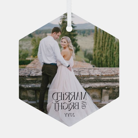 結婚したBright Minimalistのモダン写結婚真 ガラスオーナメント (裏面)