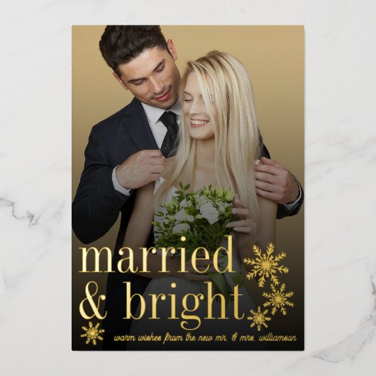 結婚したBright Newlywedsの結婚写真実在 箔シーズンカード (正面)