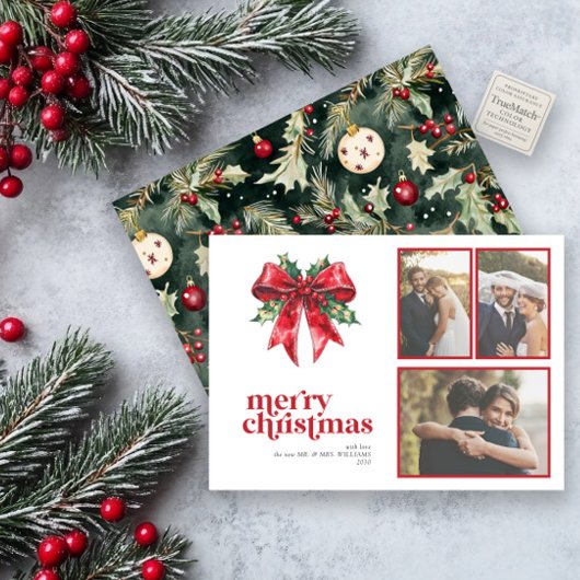 結婚したBright Red Bow Holly Newlywed 3枚の写真 シーズンカード