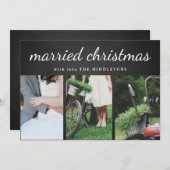 結婚したChalkboardスクリプト | 3枚の写真 シーズンカード (正面/裏面)