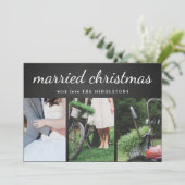 結婚したChalkboardスクリプト | 3枚の写真 シーズンカード (スタンド正面)