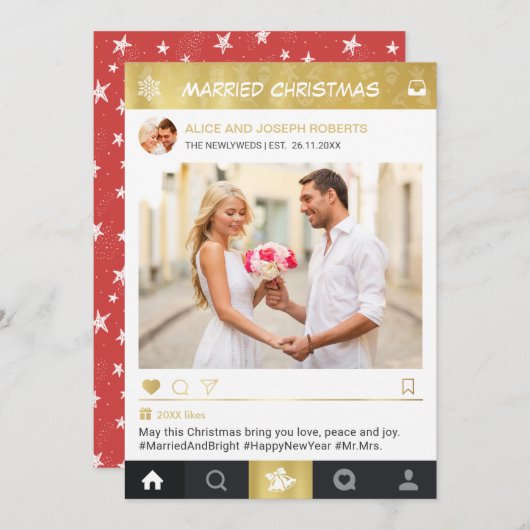 結婚したChristmas Newlyweds Instagramフレーム写真 シーズンカード (正面/裏面)