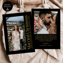 結婚したChristmas Photo Newlywedsブラック&金ゴールド