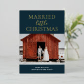 結婚したLittle Christmas Blue金ゴールドスクリプト写真 箔シーズンカード (立ち正面)