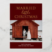 結婚したLittle Christmas Red金ゴールドスクリプト写真 箔シーズンカード (正面)