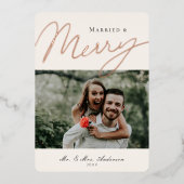 結婚したScript Holiday Photo Foil Card & Marges 箔招待状 (正面)