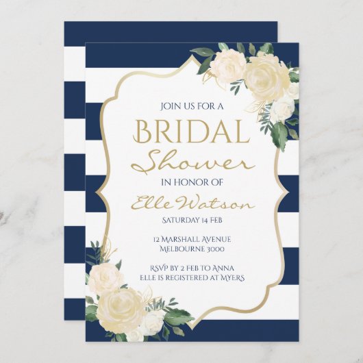 結婚しているアイボリーの花のブライダルシャワーの招待状 招待状 (正面/裏面)