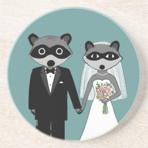 結婚しているアライグマ-かわいい新郎新婦 コースター