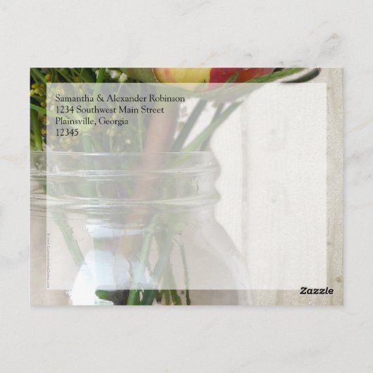 結婚しているメーソンジャーのばら色の野生の花はノート感謝していしています ポストカード (裏面)