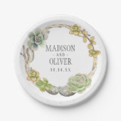 結婚しているSucculents、小枝および石のリース| ペーパープレート (正面)