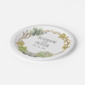 結婚しているSucculents、小枝および石のリース| ペーパープレート (アングル)