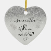 結婚してくれないかサプライズ・プロポーザル・シルバーグリッター セラミックオーナメント (正面)