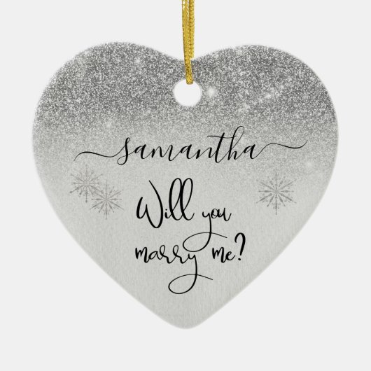 結婚してくれないかサプライズ・プロポーザル・シルバーグリッター セラミックオーナメント (正面)